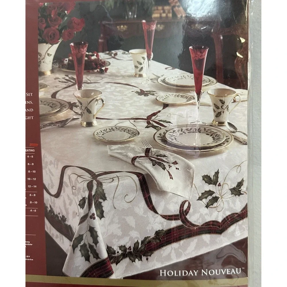 Lenox Holiday Nouveau Tartan Tablecloth 60 X 84 & 4- Napkins NEW